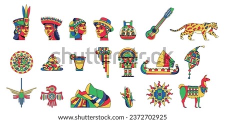 Vector Colorful Peru Icons Set Illustration Isolated