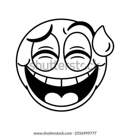 Vector Grinning Face Sweat Emoji Cartoon Groovy Illustration Isolated