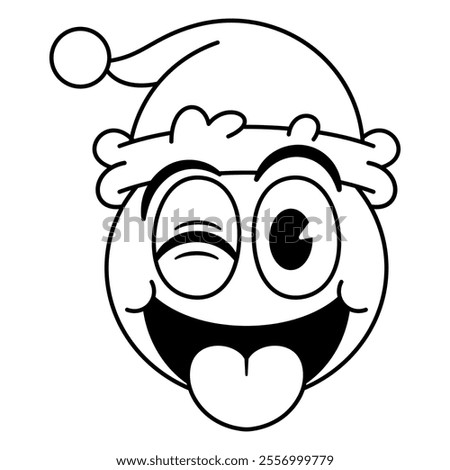 Vector Christmas Winking Face Tongue Emoji Crazy Cartoon Groovy Illustration Isolated