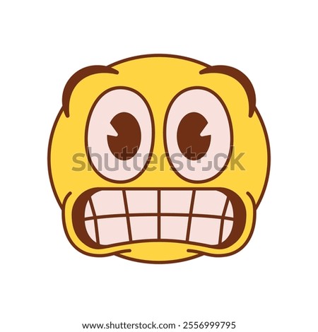 Vector Grimacing Face Emoji Cartoon Groovy Illustration Isolated