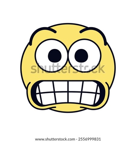 Vector Grimacing Face Emoji Cartoon Groovy Illustration Isolated