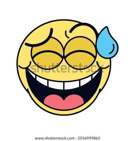 Vector Grinning Face Sweat Emoji Cartoon Groovy Illustration Isolated