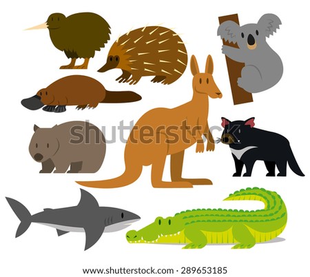 Vector Set Of Cartoon Australian Animals Isolated - 289653185 ...