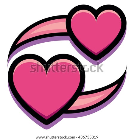 Vector Cartoon Two Hearts Isolated On White Background