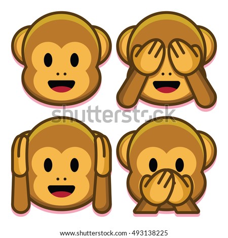 Vector Emoji Monkeys Set Isolated On White Background