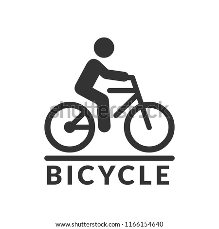 Vector isolated bicycle icon. Bike silhouette symbol with rider on road sign.