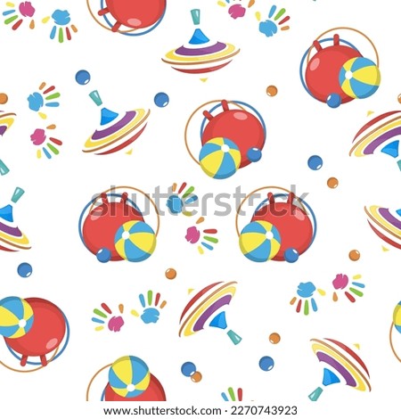 A seamless pattern with balls and ather kid's activity tools on a white background