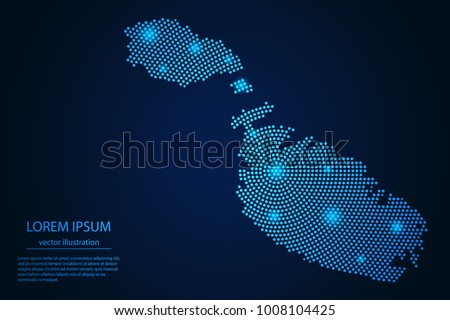 Abstract image Malta map from point blue and glowing stars on a dark background. vector illustration.