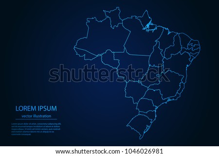 Abstract High Detailed Glow Blue Map on Dark Background of Map of Brazil symbol for your web site design map logo, app, ui,Travel. Vector illustration eps 10.