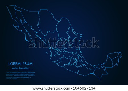 Abstract High Detailed Glow Blue Map on Dark Background of Map of Mexico symbol for your web site design map logo, app, ui,Travel. Vector illustration eps 10.