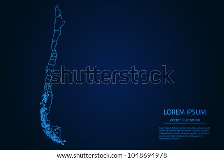 Abstract High Detailed Glow Blue Map on Dark Background of Map of Chile symbol for your web site design map logo, app, ui,Travel. Vector illustration eps 10.