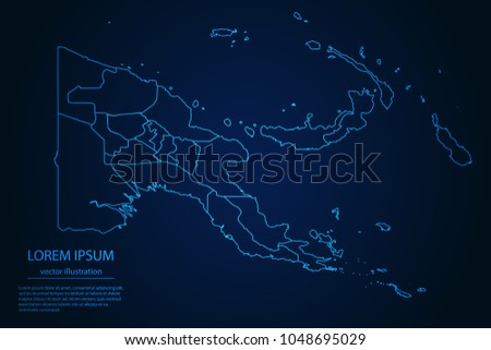 Abstract High Detailed Glow Blue Map on Dark Background of Map of Papua New Guinea symbol for your web site design map logo, app, ui,Travel. Vector illustration eps 10.