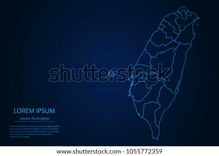 Abstract High Detailed Glow Blue Map on Dark Background of Map of Taiwan symbol for your web site design map logo, app, ui,Travel. Vector illustration eps 10.