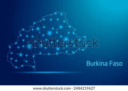 Burkina Faso map - concept of communication technology, graphic of low poly.