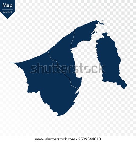 Transparent - High Detailed Blue Map of Brunei. Vector eps10.