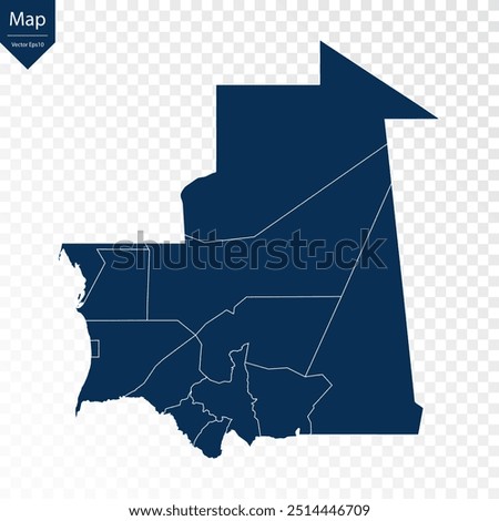 Transparent - High Detailed Blue Map of Mauritania. Vector eps10.