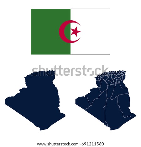 Navy Blue Algeria Map and Flag isolated on white background. vector illustration Eps10.