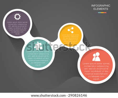 Colorful modern business circles with 4 step icons on the grey background.