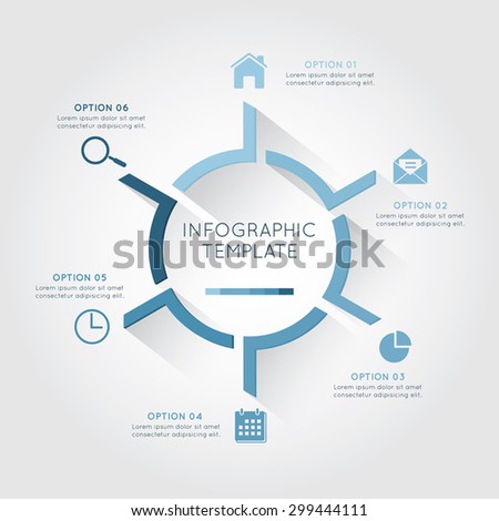 Infographic template circular  with six option and placement text on the white background.