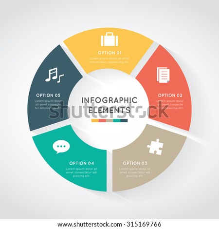 Vector circle infographic. Template for diagram, graph, presentation and chart. 
Business concept with five options, parts, steps or processes. Abstract background.