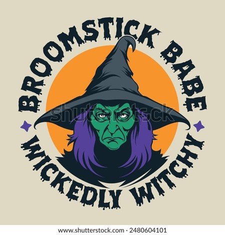 Witch Halloween witching old lady devil vintage logo