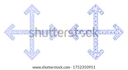 Mesh vector enlarge arrows icon. Mesh carcass enlarge arrows image in low poly style with organized triangles, dots and linear items. Mesh model of triangulated enlarge arrows, on a white background.