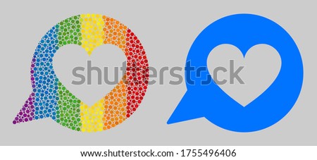 Love heart message mosaic icon of round items in various sizes and spectrum colored color hues. A dotted LGBT-colored Love heart message for lesbians, gays, bisexuals, and transgender
