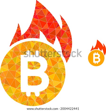 Triangle burn bitcoin polygonal icon illustration. Burn Bitcoin lowpoly icon is filled with triangles. Flat filled geometric mesh symbol based on burn bitcoin icon.
