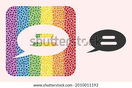 Dot mosaic text message hole icon for LGBT. Rainbow colored rounded square collage is around text message hole. LGBT rainbow colors. Vector text message composition of spheric items.