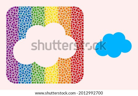 Dotted mosaic cloud carved pictogram for LGBT. Colored rounded rectangle mosaic is around cloud carved shape. LGBT rainbow colors. Vector cloud combination of spheric items.