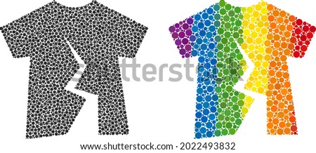 Torn t-shirt composition icon of round items in various sizes and rainbow colored color hues. A dotted LGBT-colored torn t-shirt for lesbians, gays, bisexuals, and transgenders.