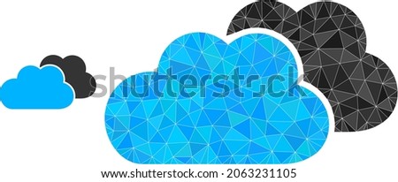 lowpoly clouds icon on a white background. Flat geometric lowpoly abstraction based on clouds icon. Polygonal clouds vector is filled from randomized triangles.