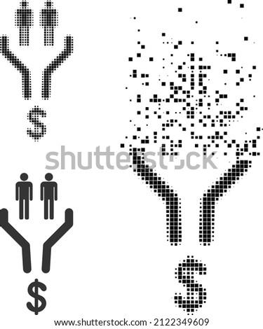 Dissipated dotted sales funnel glyph with halftone version. Vector destruction effect for sales funnel icon. Pixelated destruction process for sales funnel gives movement of cyberspace items.