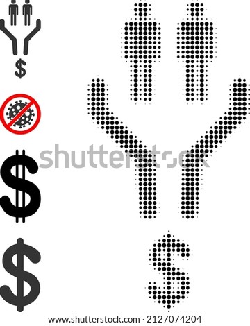 Pixelated halftone sales funnel icon, and other icons. Vector halftone collage of sales funnel icon created of round elements.