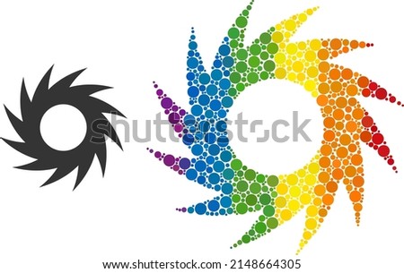 Circular cutter composition icon of filled circles in different sizes and rainbow colored shades. A dotted LGBT-colored circular cutter for lesbians, gays, bisexuals, and transgenders.
