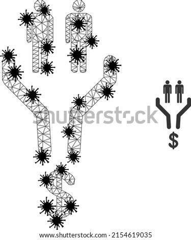 Mesh polygonal sales funnel symbol illustration in infection style. Carcass model is created from sales funnel icon with black infection items.