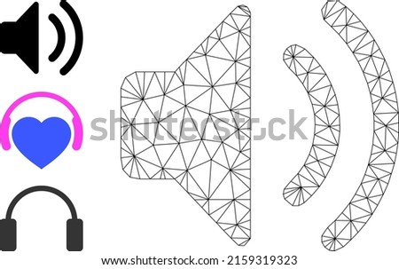 Web carcass sound source vector icon, and source icons. Flat 2d carcass created from sound source pictogram. Abstract carcass mesh polygonal sound source. Net carcass flat mesh in vector format,