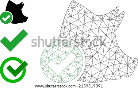 Web net valid pork vector icon, and source icons. Flat 2d carcass created from valid pork pictogram. Abstract carcass mesh polygonal valid pork. Net carcass 2D mesh in vector EPS format,