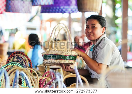 Kota Belud, Sabah, Malaysia April 26, 2015 : Handicraft seller at weekend market known as Tamu at Kota Belud Sabah, Malaysia. Tamu Kota Belud is among famous tourist destination in Sabah.
