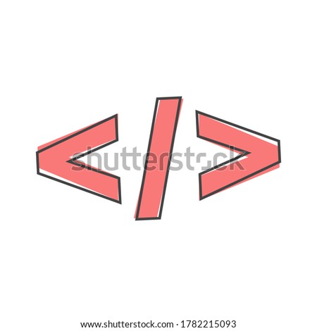 Computer code slash vector icon. Symbol of programming, webdesign cartoon style on white isolated background.