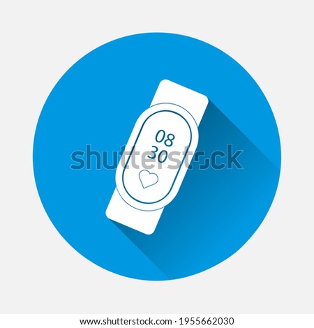 Fitness Bracelet Vector Icon icon on blue background. Flat image with long shadow.