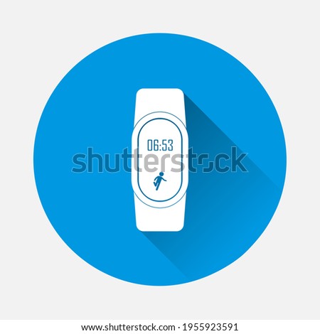 Fitness Bracelet Vector Icon icon on blue background. Flat image with long shadow.