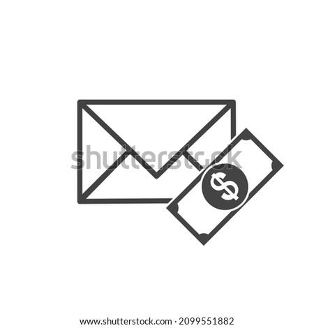 Vector icon envelope and money banknote, money on white isolated background.