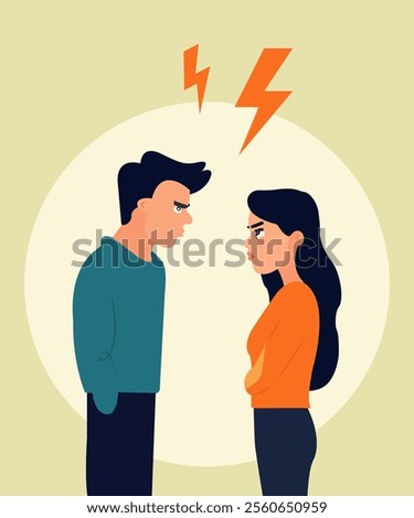 A guy and a girl are arguing. There was a quarrel. Flat vector design