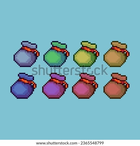 Pixel art sets of pouch for item save with variation color item asset simple bits of inventory pouch on pixelated style 8bits perfect for game asset or design asset element for your game design asset