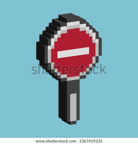 Isometric Pixel art 3d of traffic sign for items asset. Prohibition traffic street sign pixelated style.8bits perfect for game asset or design asset element for your game design asset.