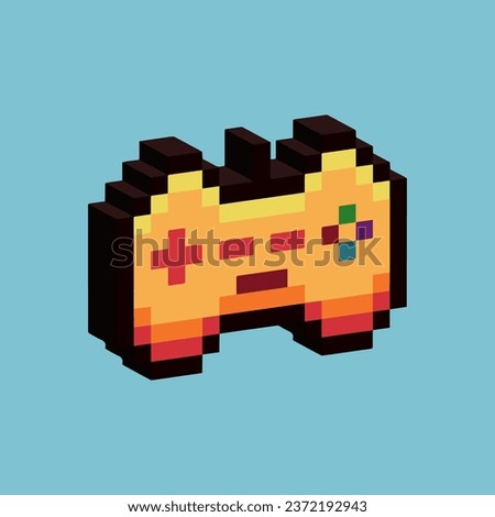 Isometric Pixel art 3d of gamepad controller for items asset. Game controller gold on pixelated style.8bits perfect for game asset or design asset element for your game design asset.