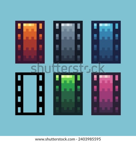 Pixel art sets of Film roll paper icon with variation color item asset. Film Roll icon on pixelated style. 8bits perfect for game asset or design asset element for your game design asset