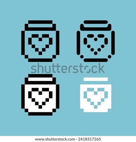 Pixel art outline sets icon of love battery variation color.love battery icon on pixelated style 8bits perfect for game asset or design asset element for your game design. Simple pixel art icon asset.