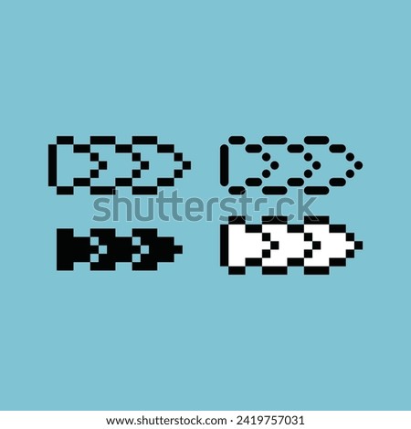 Pixel art outline set icon of skip forward variation color. Skip button icon on pixelated style. 8bits perfect for game asset or design asset element for your game design. Simple pixel art icon asset.